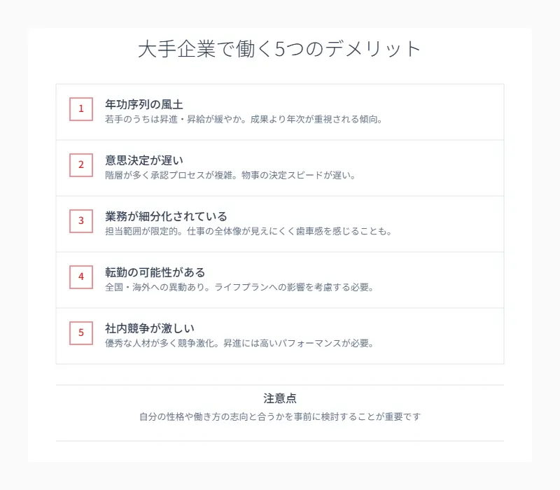大手企業で働く5つのデメリット